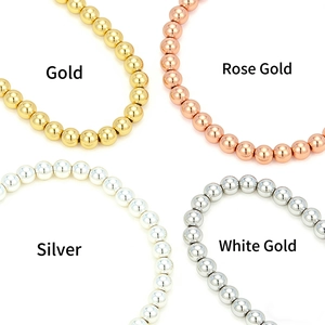Detailed comparison of 18K gold, rose gold, silver and white gold bead bracelets