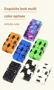 Detailed view of infinity cubes in various colors with metallic hinges for stress relief