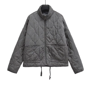 Women Quilted Jacket Stand Collar Zipper Padded Coat With Pockets Casual Solid Color Outerwear For Winter