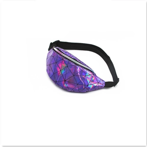 Holographic geometric waist bag with colorful sequins and adjustable black strap for women