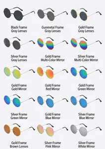 Matrix-Anzeige runder Vintage-Sonnenbrillen in 15 Farben mit Metallrahmen