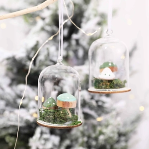Christmas Glass Ball Ornaments LED Light Up Hanging Miniature Landscape Glass Dome Wood Base Xmas Tree Decor