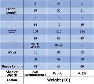 Tableau des tailles détaillé pour pull en maille à manches larges en tailles S, M, L