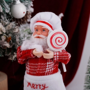 Standing Santa Claus chef plush doll decoration with Merry embroidery and candy cane