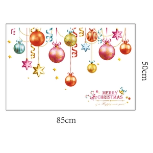 Christmas ball wall sticker with stars and ribbons decoration 85x50cm for festive glass windows