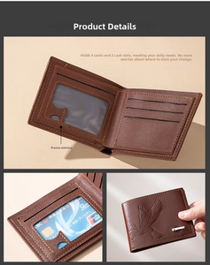 Brown men's bifold wallet with eagle relief, multiple card slots and detailed stitching
