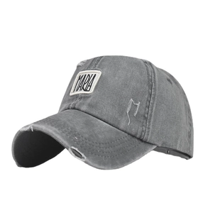 Distressed dark gray MARIA embroidered cotton baseball cap with vintage washed finish