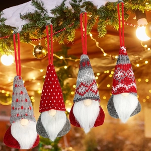 Christmas Gnome Pendants Hanging Ornaments With Knitted Hat And Faux Fur Beard Xmas Tree Home Holiday Decor Nordic Style