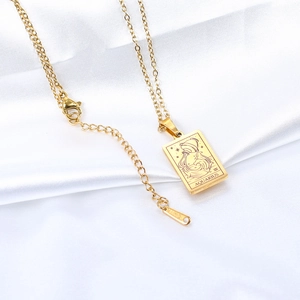 Minimalist 18KGP gold Aquarius zodiac square pendant necklace for women on white silk