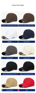 Array of minimalist baseball caps in ten colors with contrast brim edge detail