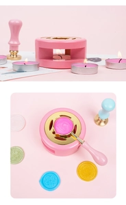 Roze lakstempelset met metalen smeltoven en houten handvat voor creatieve zegels