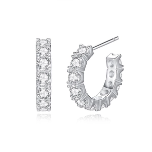 Elegant S925 sterling silver huggie earrings with sparkling cubic zirconia pavé stones
