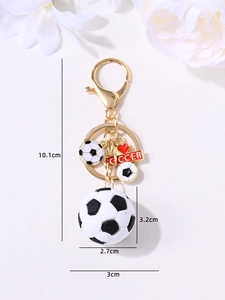 Detailed view of a gold soccer keychain with dimensions 10.1cm and SOCCER pendant