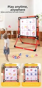 Detail of children's indoor sports game set with 3x3 numbered target and sticky balls