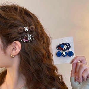 Cartoon Puppy Dog Hair Clips Velvet Polka Dot Plush Ball Alloy Duckbill Clips Cute Hair Accessories Women Girls