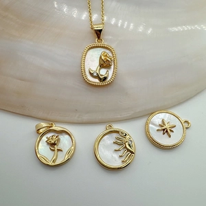 18K gold plated necklace pendants with natural shell rose and sunburst star motifs