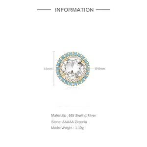 Detail view of S925 sterling silver hoop earrings with 8mm zirconia and turquoise accents