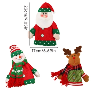 Housses de bouteilles de vin de Noël tricotées avec Père Noël, bonhomme de neige et renne