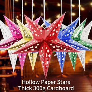 Holographic Laser Hollow Star Hanging Ornaments 3D Foldable Paper Decoration For Christmas Birthday Party Festival