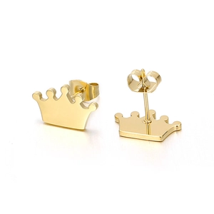 Élégantes boucles d'oreilles couronne dorées pour garçons et filles en acier inoxydable