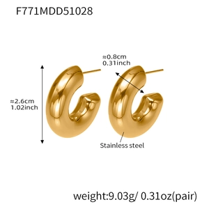 Detailed dimensions of gold stainless steel hoop earrings with high polish finish
