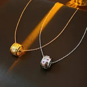 Collana Con Pendente Cilindrico A Stella Acciaio Al Titanio Rame Zircone Gioielli Di Moda Minimalisti Donne