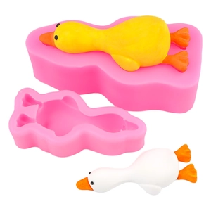Pink silicone lying duck mold for DIY cake baking and chocolate dessert making