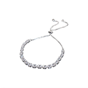 Elegant silver adjustable rhinestone bracelet with pear-cut cubic zirconia in a drop design