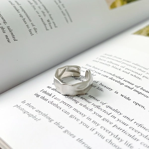 Minimalist S925 sterling silver open ring with irregular concave matte texture