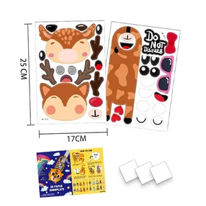 DIY cartoon deer 3D paper doorplate kit with stickers for children creative craft