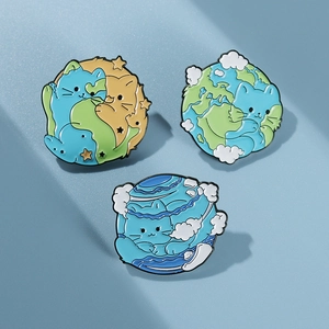 Broches créatives en émail avec chats et planètes au design mignon de galaxie spatiale