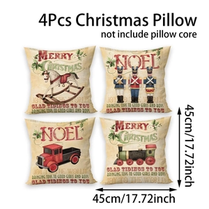 Set of 4 vintage Christmas pillow covers with nutcracker and red truck prints