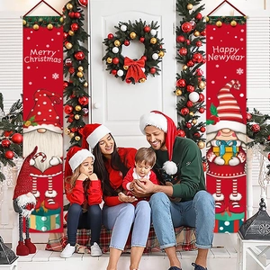 Bannière De Porte Noël Porche Tissu Oxford Décoration Suspendue Fête Carreaux Père Noël Bonhomme De Neige Gnome Casse-Noisette