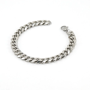 Bracelet gourmette pour homme en acier inoxydable argenté poli avec fermoir mousqueton