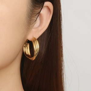 Fashionable multilayer 18K gold-plated stainless steel hoop earrings for women