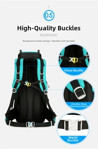 Detailed view of breathable back system and adjustable buckle straps on outdoor backpack