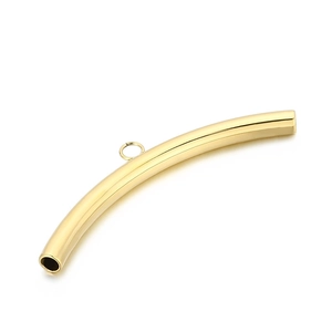 Polished gold stainless steel curved tube connector with small ring for DIY jewelry