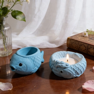 Blue goldfish liquid silicone mold set for DIY handmade candle holders and storage bowls