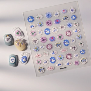 Autocollants à ongles relief 3D avec cygnes élégants, tulipes et motifs floraux