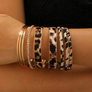 Dames Armband Set Meerlaags Luipaardprint Kunstleer Legering Strass Verguld Statement Armband Mode Sieraden