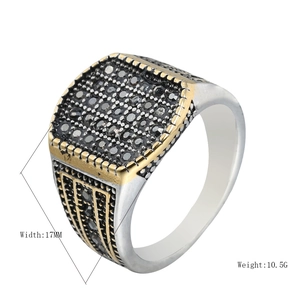 Vintage Drachenklaue Herrenring aus Titanstahl mit schwarzen Zirkonia und Goldrand