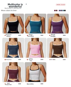 Detailansicht der Yoga-Westen in acht verschiedenen Farben mit doppelten Trägern