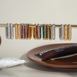 Stainless Steel U-Shaped Hoop Earrings Elegant Rhinestone Gemstone Faux Artificial Pearl Inlaid Hypoallergenic Fashion Accessories For Women