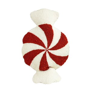 Red and white spiral candy-shaped tufted throw pillow for Christmas home decoration