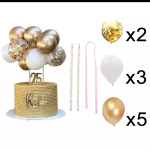 Golden sequin balloon cake topper set with numeric 25 and name for party decoration