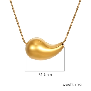 Gold stainless steel hollow teardrop pendant on snake chain with 31.7mm width