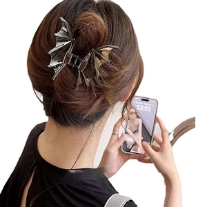 Gothic bat wing metal hair claw clip in dark silver finish for Halloween hairstyles