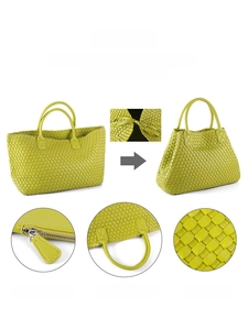 Handmade woven leather tote bag for women stylish large capacity shoulder handbag casual daily use