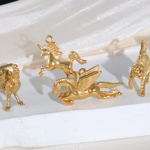18k gold-plated stainless steel animal pendants featuring tiger, rooster, and unicorn