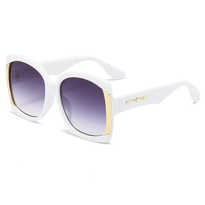 Stylish white square frame sunglasses with purple gradient lenses and gold accents